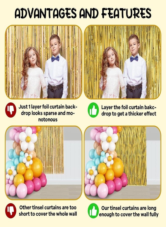 Flyloons Golden Foil Curtains for Birthday Decoration items Backdrop Pack of 4 Baby shower Anniversary, Marriage, Bachelorette Party celebration theme - Image 3